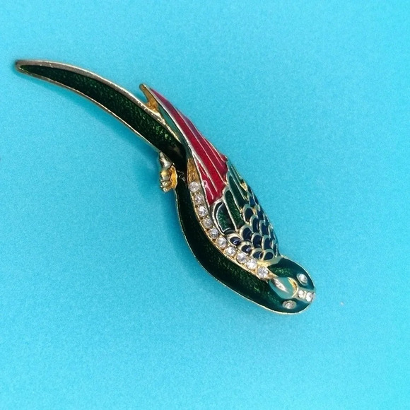 Gold Tone Parrot Bird Fashion Enamel Rhinestone Accents Brooch Pin - Picture 2 of 8
